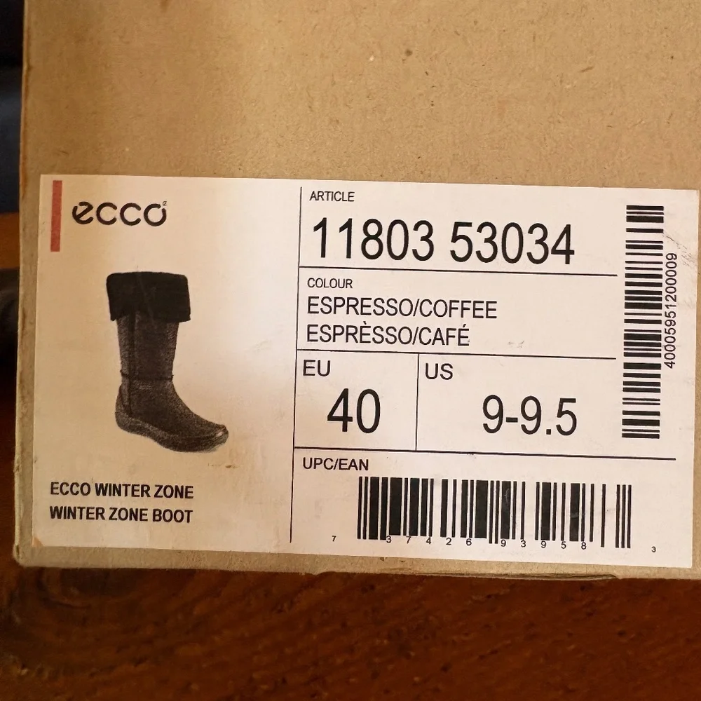 New Ecco Women's Winter Zone Leather Lined Boots Espresso/Coffee Size 9-9.5/40